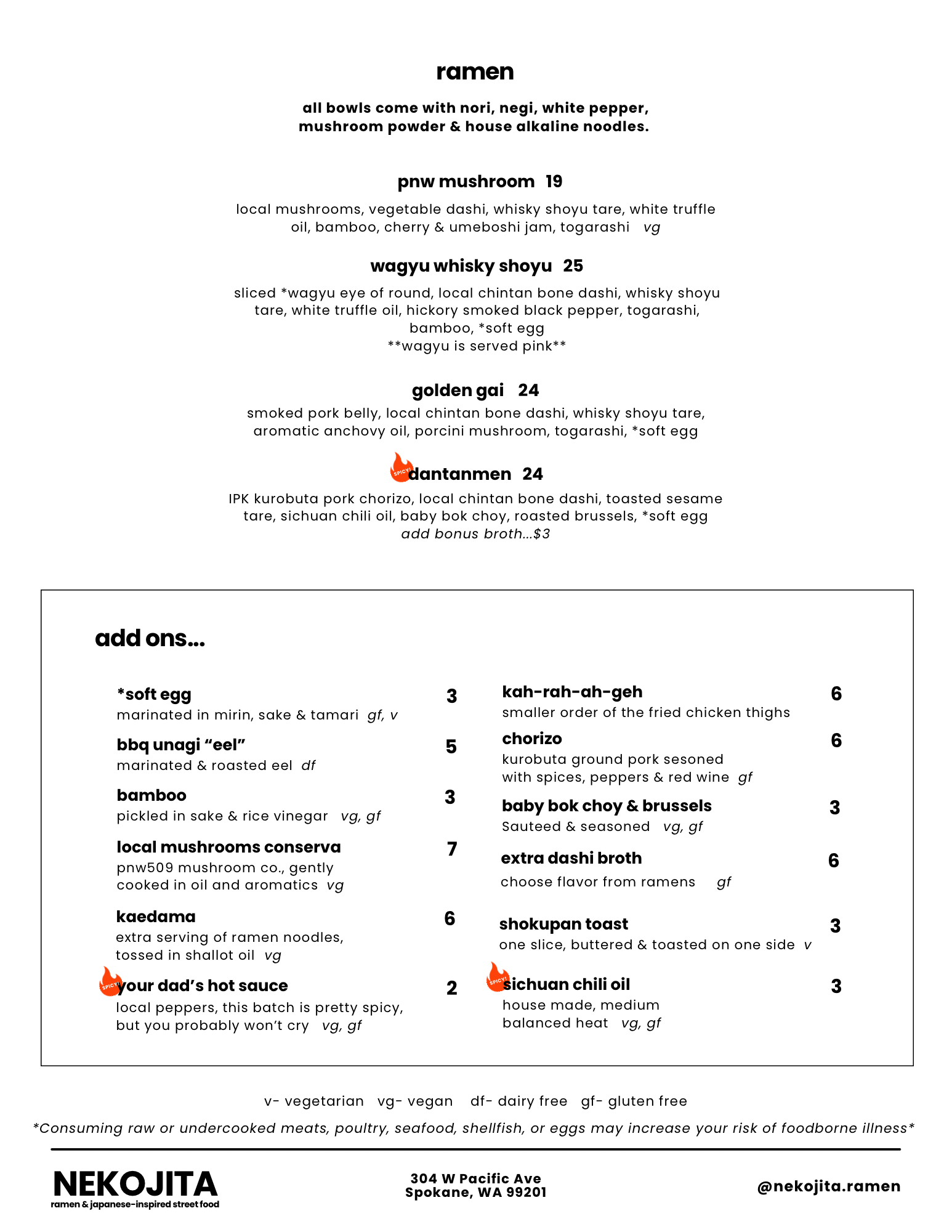 Menu — Nekojita Ramen